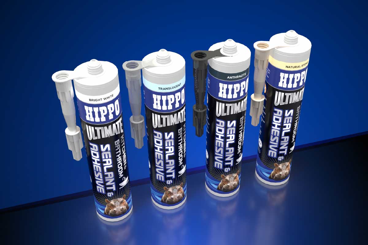 Instantly recognisable packaging of the Hippo Ultimate Sealant and Adhesive range